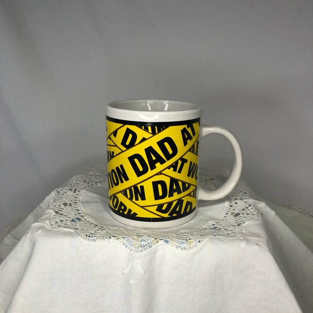 CAUTION DAD AT WORK with caution tape design coffee cup